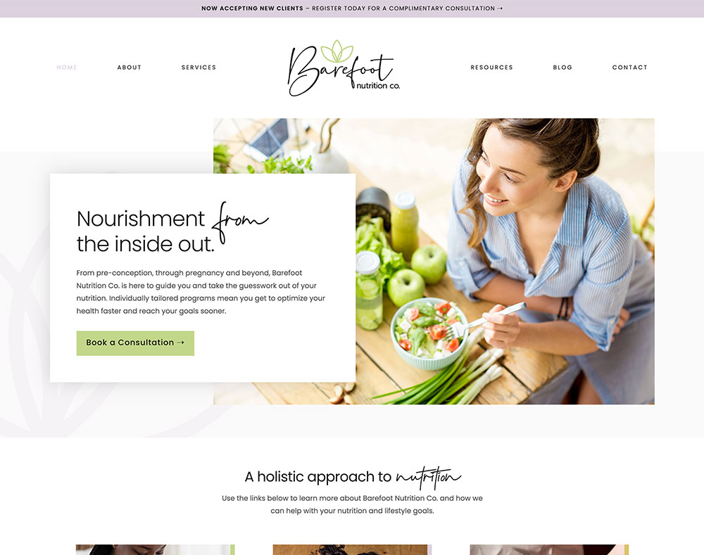 Website Design Client: Barefoot Nutrition Co.